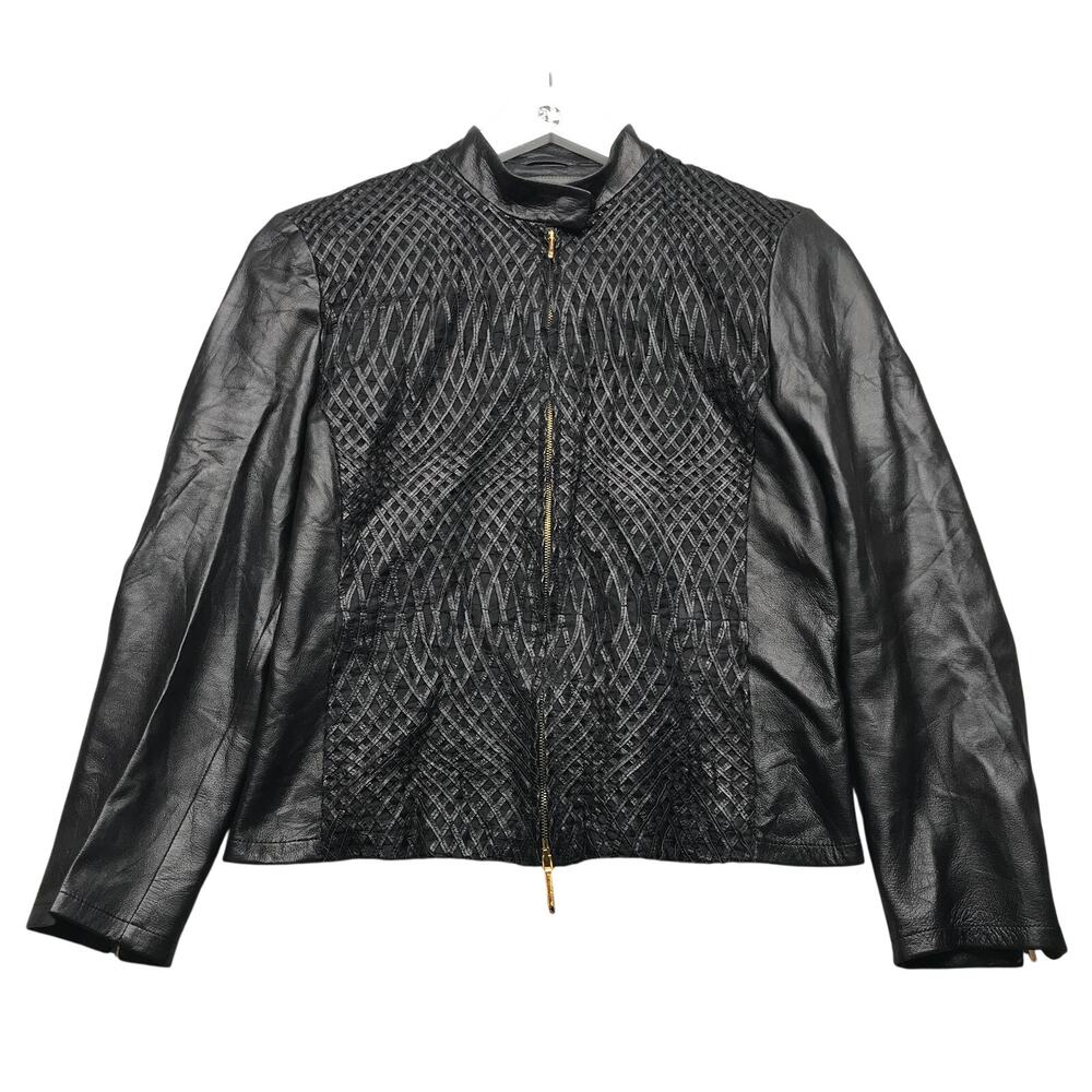 Vintage Les Copains Leather Jacket Women Size 40 L/S Long Sleeve Full Zip Black